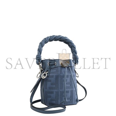 FENDI EMBROIDERED FABRIC AND LEATHER MINI MON TRESOR BUCKET BAG (18*12*10cm) 
